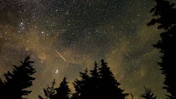 This NASA handout photo shows a 30 second exposure,as a meteor streaks across the sky during the annual Perseid meteor shower on August 11, 2021, in Spruce Knob, West Virginia. (Photo by Bill INGALLS / NASA / AFP) / RESTRICTED TO EDITORIAL USE - MANDATORY