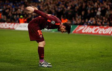 Lionel Messi celebrates after scoring.