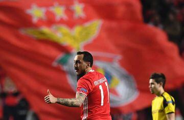 Benfica's Greek forward Konstantinos Mitroglou celebrates his goal.