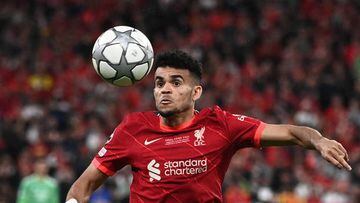 Liverpool's Colombian midfielder Luis Diaz watches the ball during the UEFA Champions League final football match between Liverpool and Real Madrid at the Stade de France in Saint-Denis, north of Paris, on May 28, 2022. (Photo by Anne-Christine POUJOULAT / AFP) (Photo by ANNE-CHRISTINE POUJOULAT/AFP via Getty Images)