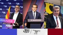 Los tres aspirantes a ser presidente del FC Barcelona en las elecciones del 7 de marzo; V&iacute;ctor Font, Toni Freixa y Joan Laporta (de izquierda a derecha) EUROPA PRESS 28/02/2021