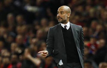 Guardiola gestures to his players during EFL clash with Manchester United