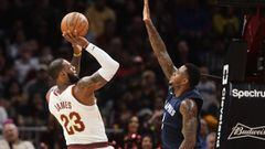 Dec 2, 2017; Cleveland, OH, USA; Cleveland Cavaliers forward LeBron James (23) shoots over the defense of  Memphis Grizzlies guard Wayne Selden (7) during the first half at Quicken Loans Arena. Mandatory Credit: Ken Blaze-USA TODAY Sports