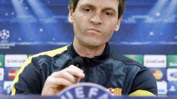 El entrenador del FC Barcelona, Francesc &quot;Tito&quot; Vilanova, en la rueda de prensa.