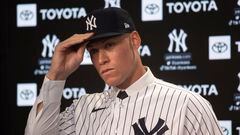 New York (United States), 21/12/2022.- Aaron Judge reacts during a press conference announcing his re-signing with the Yankees and his promotion to Team Captain, in New York, New York, USA, 21 December 2022. (Estados Unidos, Nueva York) EFE/EPA/SARAH YENESEL
