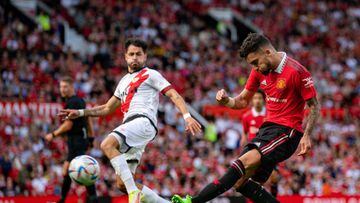 MANCHESTER, ENGLAND - JULY 31:  Alex Telles of Manchester United  in action during the pre-season friendly match between Manchester United and Rayo Vallecano at Old Trafford on July 31, 2022 in Manchester, England. (Photo by Ash Donelon/Manchester United via Getty Images)