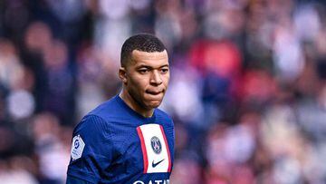 Kylian MBAPPE of Paris Saint Germain (PSG) during the French Ligue 1 Uber Eats soccer match between Paris Saint-Germain and Lille OSC at Parc des Princes on February 19, 2023 in Paris, France. (Photo by Baptiste Fernandez/Icon Sport via Getty Images)