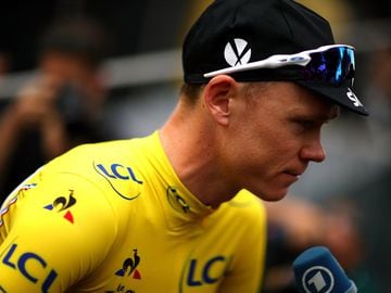 Chris Froome of Great Britain and Team Sky speaks to the media ahead of stage twenty one of Le Tour de France 2017 on July 23, 2017 in Paris, France.