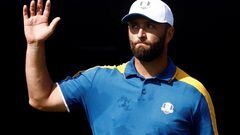 FILE PHOTO: Golf - The 2023 Ryder Cup - Marco Simone Golf & Country Club, Rome, Italy - October 1, 2023 Team Europe's Jon Rahm acknowledges the crowd on the 1st hole during the Singles REUTERS/Yara Nardi/File Photo