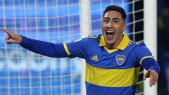 Boca Juniors' Uruguayan forward Miguel Merentiel celebrates after scoring a goal against Tigre during the Argentine Professional Football League tournament match at La Bombonera stadium in Buenos Aires, on May 28, 2023. (Photo by ALEJANDRO PAGNI / AFP)