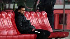 GIRONA, SPAIN - NOVEMBER 04: Cristhian Stuani of Girona FC sits on the bench prior to the LaLiga Santander match between Girona FC and Athletic Club at Montilivi Stadium on November 04, 2022 in Girona, Spain. (Photo by Alex Caparros/Getty Images)