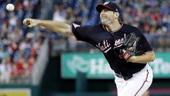 Jun 5, 2018; Washington, DC, USA; Washington Nationals starting pitcher Max Scherzer (31) pitches against the Tampa Bay Rays in the sixth inning at Nationals Park. Mandatory Credit: Geoff Burke-USA TODAY Sports