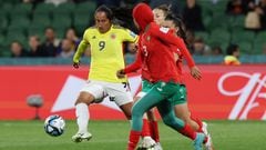 Perth (Australia), 03/08/2023.- Mayra Ramirez (L) of Colombia in action during the FIFA Women's World Cup 2023 soccer match between Morocco and Colombia at Perth Rectangular Stadium in Perth, Australia, 03 August 2023. (Mundial de Fútbol, Marruecos) EFE/EPA/RICHARD WAINWRIGHT EDITORIAL USE ONLY AUSTRALIA AND NEW ZEALAND OUT
