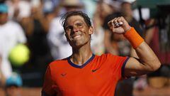 16 March 2022, US, Indian Wells: Spanish tennis player Rafael Nadal celebrates after defeating USA&#039;s Reilly Opelka in their Men&#039;s Singles Round of 16 Tennis match of the Indian Wells Masters tennis tournament at Indian Wells Tennis Garden. Photo