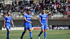 Los jugadores de Universidad de Chile se lamentan luego de perder contra Deportes Copiapó el partido de Primera División realizado en el estadio Luis Valenzuela Hermosilla en Copiapo, Chile.