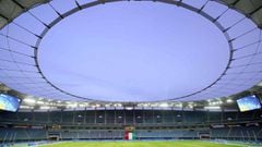 (FILES) This file photo taken on December 6, 2017 shows a general view of the Sheikh Jaber Al-Ahmad International Stadium in Kuwait City, one of the venues of the 23rd Gulf Cup, during a tour of the facilities by FIFA president Gianni Infantino. Despite 