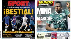 Portadas de los diarios Sport y Mundo Deportivo del d&iacute;a 12 de diciembre de 2017.