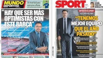 Portadas de los diarios Sport y Mundo Deportivo del día 5 de septiembre de 2017.