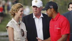Tiger Woods welcomed by Donald Trump and his daughter Ivanka after winning the WGC-Cadillac Championship in 2013.