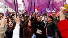 People take part in a demonstration ahead of the International Women's Day, in Istanbul, Turkey, March 5, 2023. REUTERS/Kemal Aslan