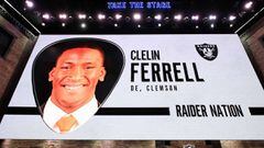 NASHVILLE, TENNESSEE - APRIL 25: A video board displays an image of Clelin Ferrell of Clemson after he was selected #4 overall by the Oakland Raiders during the first round of the 2019 NFL Draft on April 25, 2019 in Nashville, Tennessee.   Andy Lyons/Getty Images/AFP == FOR NEWSPAPERS, INTERNET, TELCOS &amp; TELEVISION USE ONLY ==