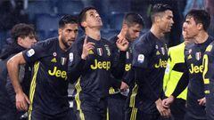 Rome (Italy), 27/01/2019.- Juventus&#039; Joao Cancelo (C) celebrates with his teammates after scoring the 1-1 equalizer during the Italian Serie A soccer match between SS Lazio and Juventus FC in Rome, Italy, 27 January 2019. (Italia, Roma) EFE/EPA/CLAUD