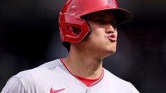 SEATTLE, WASHINGTON - APRIL 05: Shohei Ohtani #17 of the Los Angeles Angels reacts during the sixth inning against the Seattle Mariners at T-Mobile Park on April 05, 2023 in Seattle, Washington.   Steph Chambers/Getty Images/AFP (Photo by Steph Chambers / GETTY IMAGES NORTH AMERICA / Getty Images via AFP)