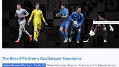 Así aparece la nominación de Bono en la web de la FIFA, con sólo el Sevilla.