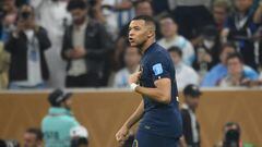 France's forward #10 Kylian Mbappe celebrates scoring his team's second goal during the Qatar 2022 World Cup football final match between Argentina and France at Lusail Stadium in Lusail, north of Doha on December 18, 2022. (Photo by FRANCK FIFE / AFP) (Photo by FRANCK FIFE/AFP via Getty Images)