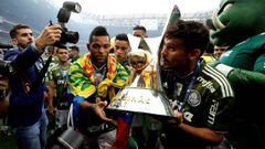 Miguel &Aacute;ngel Borja celebrando el t&iacute;tulo del Brasileirao con Palmeiras