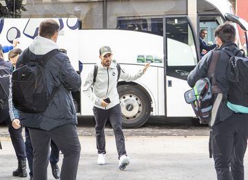 Dani Ceballos, one of the first off the team bus in Melilla.