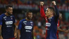 Javier Reina celebra su primer gol con Independiente Medell&iacute;n