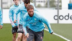 Ramos, en el entrenamiento del Real Madrid.