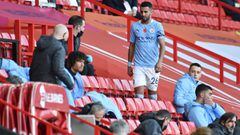 Soccer Football - Premier League - Sheffield United v Manchester City - Bramall Lane, Sheffield, Britain - October 31, 2020 Manchester City&#039;s Riyad Mahrez walks to his seat in the stands after being substituted Pool via REUTERS/Rui Vieira EDITORIAL U