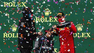 Lewis Hamilton celebrates winning a 7th F1 World Drivers Championship.