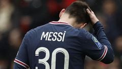 Soccer Football - Ligue 1 - Paris St Germain v Bordeaux - Parc des Princes, Paris, France - March 13, 2022 Paris St Germain&#039;s Lionel Messi reacts REUTERS/Benoit Tessier