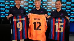 De izquierda a derecha, los tres fichajes del Barça: Carlsbogard, Nielsen y Wanne.