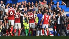 LONDON, ENGLAND - SEPTEMBER 17: David Luiz of Chelsea is shown a red card by referee Michael Oliver during the Premier League match between Chelsea and Arsenal at Stamford Bridge on September 17, 2017 in London, England.  (Photo by Shaun Botterill/Getty I