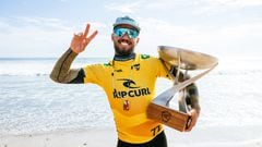 LOWER TRESTLES, CALIFORNIA, UNITED STATES - SEPTEMBER 9: WSL Champion Filipe Toledo of Brazil after winning the 2023 World Title at the Rip Curl WSL Finals on September 9, 2023 at Lower Trestles, California, United States. (Photo by Pat Nolan/World Surf League)