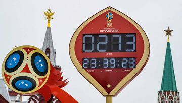The digital FIFA World Cup 2018 countdown clock placed in front of the Red Square and the Kremlin in Moscow is pictured on September 13, 2017.