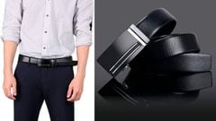 Este cinturón de cuero auténtico para hombre es elegante y fácil de ajustar