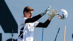 MADRID, SPAIN - JULY 10: Thibaut Courtois player of Real Madrid is training at Valdebebas training ground on July 10, 2022 in Madrid, Spain. (Photo by Antonio Villalba/Real Madrid via Getty Images)