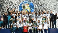 KIEV, UKRAINE - MAY 26:  Sergio Ramos of Real Madrid lifts The UEFA Champions League trophy following their sides victory in the UEFA Champions League Final between Real Madrid and Liverpool at NSC Olimpiyskiy Stadium on May 26, 2018 in Kiev, Ukraine.  (P