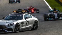Lewis Hamilton y el resto de pilotos tras el Safety Car en el GP de B&eacute;lgica de F1.