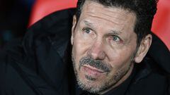 Atletico Madrid's Argentinian coach Diego Simeone looks on before the Spanish league football match between UD Almeria and Club Atletico de Madrid at the Municipal Stadium of the Mediterranean Games in Almeria on February 24, 2024. (Photo by JORGE GUERRERO / AFP)