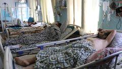 Injured victims of the airport bomb blast, receive treatment at a hospital in Kabul, Afghanistan, 27 August 2021. 