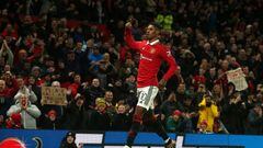 MANCHESTER, ENGLAND - JANUARY 10: Marcus Rashford of Manchester United celebrates scoring their third goal during the Carabao Cup Quarter Final match between Manchester United and Charlton Athletic at Old Trafford on January 10, 2023 in Manchester, England. (Photo by Matthew Peters/Manchester United via Getty Images)