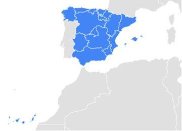 Searches in Spain by region for Real Madrid (blue) and Atlético Madrid (red).