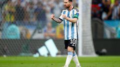 LUSAIL CITY, QATAR - NOVEMBER 26: Lionel Messi #10 of Argentina celebrates after scoring a goal during the FIFA World Cup Qatar 2022 Group C match between Argentina and Mexico at Lusail Stadium on November 26, 2022 in Lusail City, Qatar. (Photo by Fu Tian/China News Service via Getty Images)