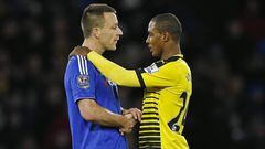 Watford&#039;s Odion Ighalo and Chelsea&#039;s John Terry shake hands after the game.